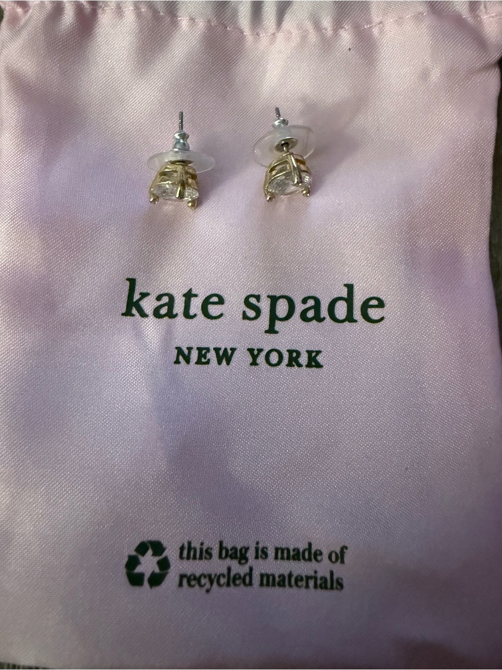 Lower Price! kate spade Gold-Tone Round Crystal Stud Earrings with Pink Pouch